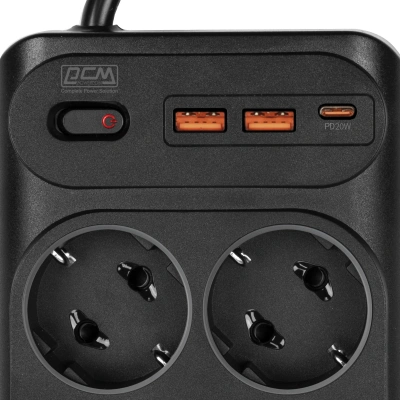 Сетевой фильтр Powercom SP-10 USB2A1СB 1.8м 1.8м (10 розеток) черный (коробка)