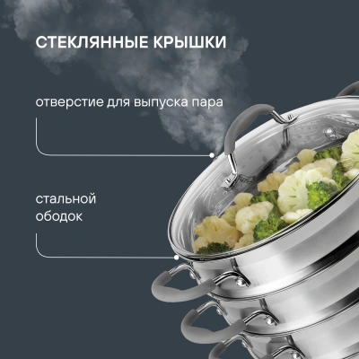 Кастрюля-пароварка Rondell RDS-1103 16.7л. d=26см (с крышкой) стальной