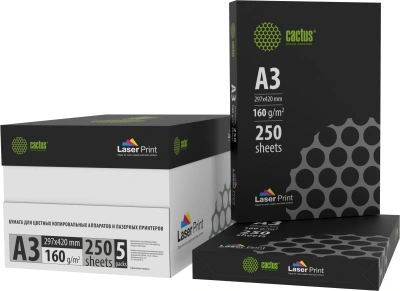 Бумага Cactus CS-LPA3160250 A3 марка A/160г/м2/250л./белый CIE170% для лазерной печати
