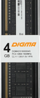 Память DDR3 4GB 1600MHz Digma DGMAD31600004S RTL PC3-12800 CL11 DIMM 240-pin 1.35В single rank Ret