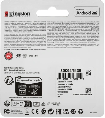 Флеш карта microSDXC 64GB Kingston SDCG4/64GB Canvas Go! Plus V10 A2 + adapter