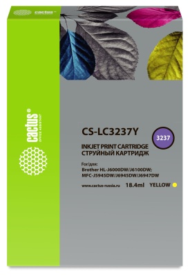 Картридж струйный Cactus CS-LC3237C голубой (18.4мл) для Brother HL-J6000DW/J6100DW с чипом