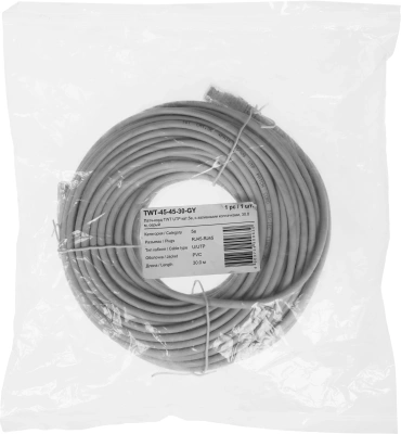 Патч-корд Lanmaster TWT-45-45-30-GY UTP RJ-45 вил.-вилка RJ-45 кат.5E 30м серый ПВХ