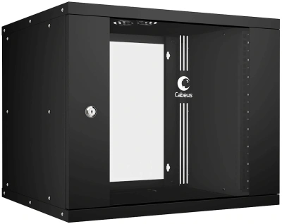 Шкаф коммутационный Cabeus (WSC-05D-9U55/45-BK) настенный 9U 550x450мм пер.дв.стекл 30кг черный 340мм 14кг 220град. 450мм IP20 сталь