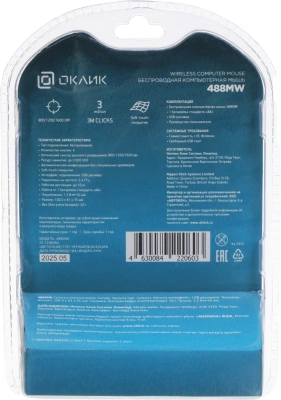 Мышь Оклик 488MW черный оптическая 1600dpi беспров. USB для ноутбука 4but (1196560)