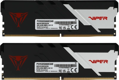 Память DDR5 2x16GB 6600MHz Patriot PVV532G660C34K Viper Venom RTL Gaming PC5-52800 CL34 DIMM UDIMM 288-pin 1.4В kit с радиатором Ret