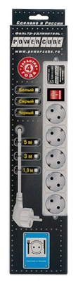 Сетевой фильтр Powercube SPG-B-10-WHITE 3м (5 розеток) белый (коробка)
