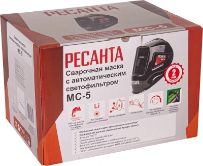 Маска сварщика Ресанта МС-5 филь.:хамел. кл.:1/2/1/2 см.экр.100x60мм черный (65/57)