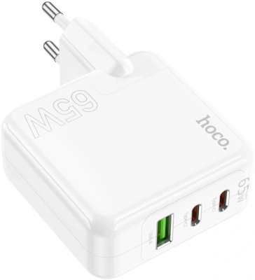 Сетевое зар./устр. Hoco C115A Header PD65W three-port(2C1A) charger(EU) 65W 3.25A+3A+2A+1.5A (PD+QC) универсальное белый (98312)