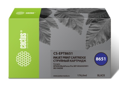 Картридж струйный Cactus CS-EPT8651 T8651 черный пигментный (8000стр.) для Epson WF5190/5690 с чипом
