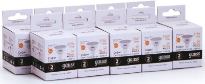 Лампа светодиодная Gauss Elementary MR16 3.5Вт цок.:GU5.3 спот 220B св.свеч.бел.теп. (упак.:10шт) (13514)