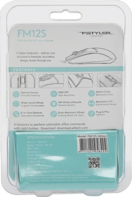 Мышь A4Tech Fstyler FM12S белый оптическая 1200dpi silent USB 3but (FM12S WHITE)