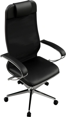 Кресло Метта ErgoLife Comfort черный сиденье черный сет./экокожа с подголов. крестов. сталь хром