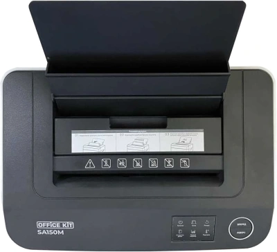 Шредер Office Kit SA150M (1,9х15) белый/черный с автоподачей (секр.P-5) фрагменты 8лист. 22лтр. скобы