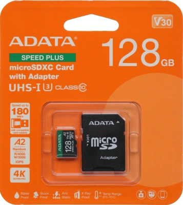 Флеш карта microSDXC 128GB A-Data UD128GUI3V30A2SP-RA1 Speed Plus V30 A2 + adapter
