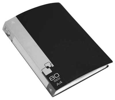Папка с 80 прозр.вклад. Бюрократ -BPV80BLCK A4 пластик 0.8мм торц.карм с бум. встав черный