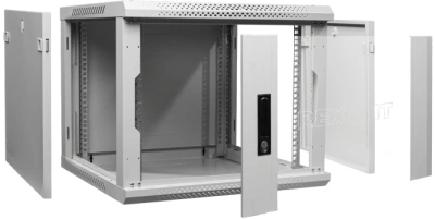 Шкаф коммутационный Rexant (04-0966-111) настенный 9U 600x600мм пер.дв.стекл 60кг серый 510мм 230град. 501мм сталь