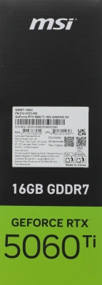Видеокарта MSI PCI-E 5.0 RTX 5060 TI 16G GAMING OC NVIDIA GeForce RTX 5060TI 16Gb 128bit GDDR7 2647/28000 HDMIx1 DPx3 HDCP Ret
