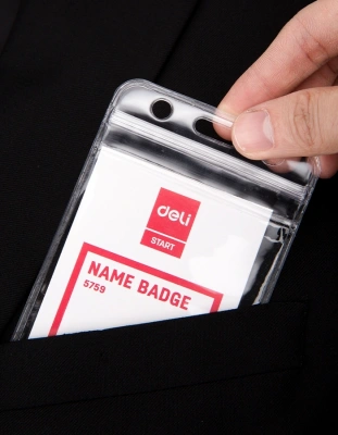 Бейдж для пропуска Deli E5759 68х118мм вертикальный без крепления ПВХ прозрачный (упак.:10шт)