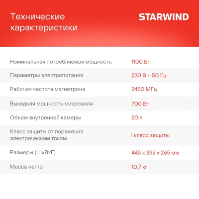 Микроволновая Печь Starwind SMW4220 20л. 700Вт белый