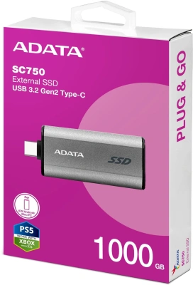Накопитель SSD A-Data USB3.2 Gen2 1TB SC750-1000G-CCBK SC750 серый