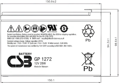 Батарея для ИБП CSB GP1272 F2 12В 7.2Ач