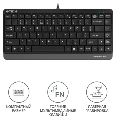 Клавиатура A4Tech FK11 черный USB slim (FK11 USB (GREY)) кабель 1.5м