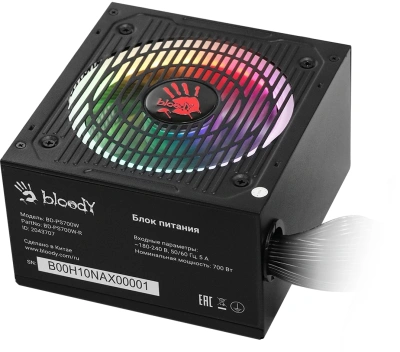 Блок питания Bloody ATX 700W BD-PS700W 80 PLUS WHITE (20+4pin) APFC 120mm fan color LED 6xSATA RTL