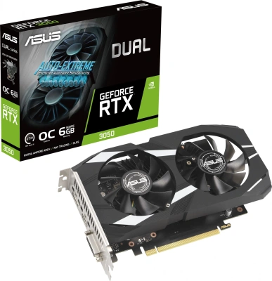 Видеокарта Asus PCI-E 4.0 DUAL-RTX3050-O6G NVIDIA GeForce RTX 3050 6Gb 96bit GDDR6 1507/14000 DVIx1 HDMIx1 DPx1 HDCP Ret