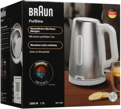 Чайник электрический Braun WK1500WH 1.7л. 2200Вт сталь/белый корпус: металл/пластик