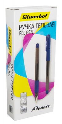 Ручка гелев. Silwerhof Advance (026182-01) d=0.5мм син. черн. кор.карт. сменный стержень линия 0.3мм резин. манжета