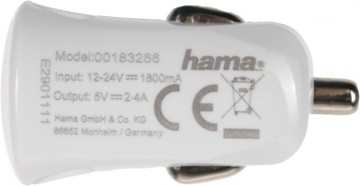 Автомобильное зар./устр. Hama H-183266 12W 2.4A USB для Apple белый (00183266)