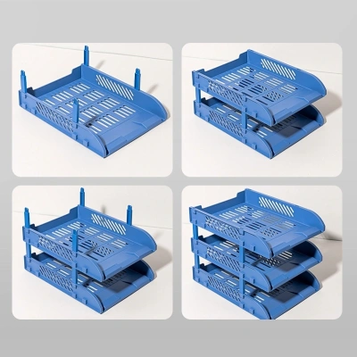 Лоток горизонтальный Deli E9213 BLUE сборный для бумаг 325x241x155мм синий пластик (упак.:3шт) пластиковый пакет