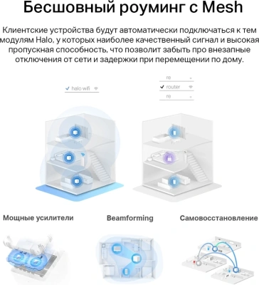 Бесшовный Mesh роутер Mercusys Halo H32G (HALO H32G(2-PACK)) AC1200 100/1000/10000BASE-T белый (упак.:2шт)