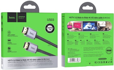 Кабель Hoco US03 ver2.0 HDMI (m) HDMI (m) 2м черный (коробка)