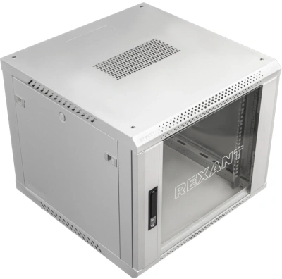 Шкаф коммутационный Rexant (04-0966-111) настенный 9U 600x600мм пер.дв.стекл 60кг серый 510мм 230град. 501мм сталь