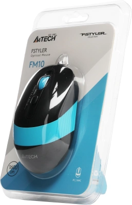 Мышь A4Tech Fstyler FM10 черный/синий оптическая 1600dpi USB 4but (FM10 BLUE)