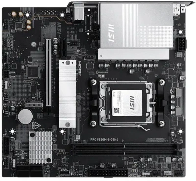 Материнская плата MSI PRO B850M-B GEN4 Socket AM5 AMD B850 2xDDR5 mATX AC`97 8ch(7.1) 2.5Gg RAID+HDMI+DP