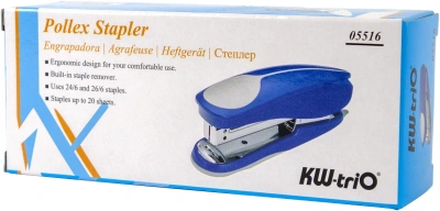 Степлер Kw-Trio 05516BLU Half-strip Pollex 24/6 26/6 (20листов) встроенный антистеплер синий 105скоб