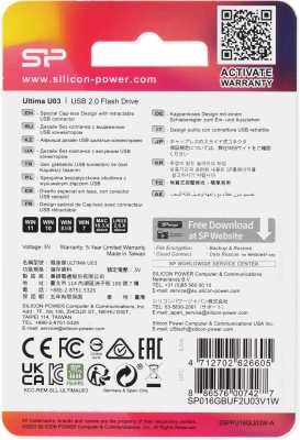 Флеш Диск Silicon Power 16Gb Ultima U03 SP016GBUF2U03V1W USB2.0 белый