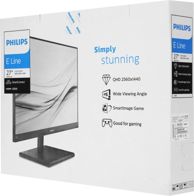 Монитор Philips 27" 275E1S черный IPS LED 16:9 HDMI матовая 1000:1 250cd 178гр/178гр 2560x1440 75Hz VGA DP 2K 3.99кг