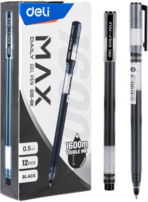Набор ручек гелев. Deli Daily Max EG16-BK-P черн/прозрачный d=0.5мм черн. черн. (12шт)