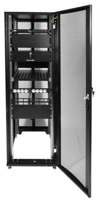 Шкаф серверный ЦМО (ШТК-СП-42.6.10-48АА-9005) напольный 42U 600x990мм пер.дв.перфор. 2 бок.пан. задн.дв.перфор.2-хст. направл.под закл.гайки 1350кг черный 683мм 141кг 120град. 1950мм IP20 сталь