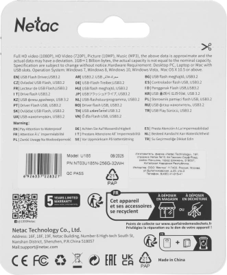 Флеш Диск Netac 256GB U185 NT03U185N-256G-32WH USB3.0 белый