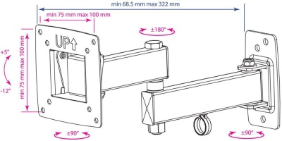 Кронштейн для телевизора Kromax OPTIMA-104 черный 10"-28" макс.25кг настенный поворотно-выдвижной и наклонный