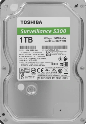 Жесткий диск Toshiba SATA-III 1Tb HDWV110UZSVA Surveillance S300 (5700rpm) 64Mb 3.5"