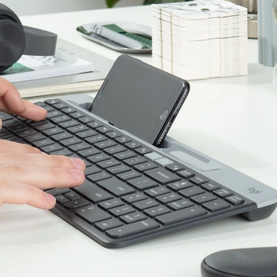 Клавиатура Logitech K580 черный/серебристый USB беспроводная BT/Radio slim Multimedia (920-009208)