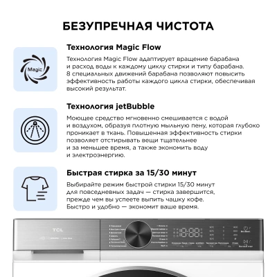 Стиральная машина TCL TWOP-6910W14W1 класс: A загр.фронтальная макс.:10кг белый