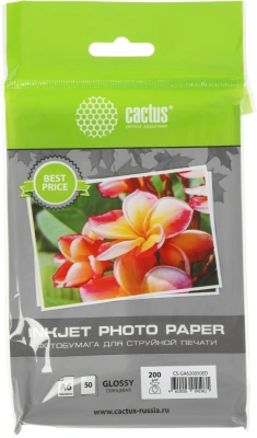 Фотобумага Cactus CS-GA620050ED A6/200г/м2/50л./белый глянцевое для струйной печати
