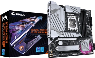 Материнская плата Gigabyte B760M AORUS ELITE WIFI6E GEN5 Soc-1700 Intel B760 4xDDR5 mATX AC`97 8ch(7.1) 2.5Gg RAID+HDMI+DP